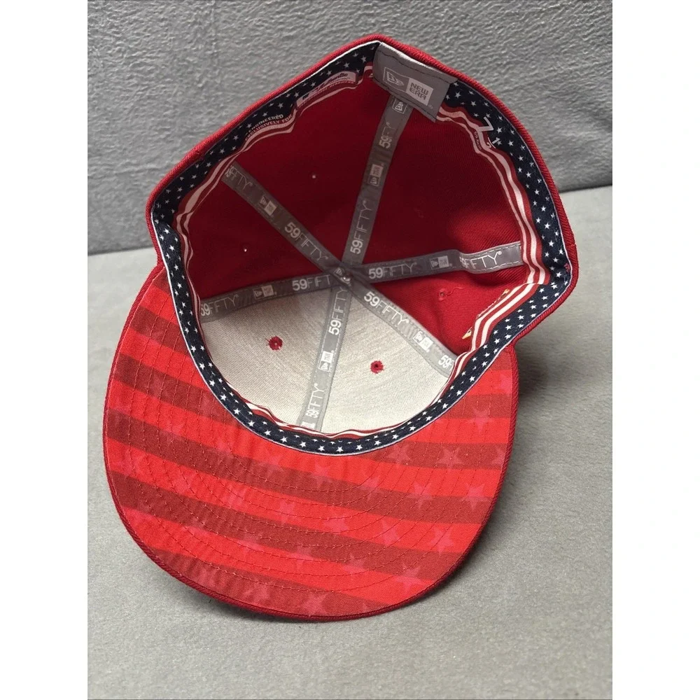 Miami Marlins Hat Cap Fitted 7 1/2 Red Logo 4th July Stars & Stripes MLB New Era